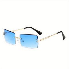 Rectangle Rimless Polarized Sunglasses Gradient Lens UV400