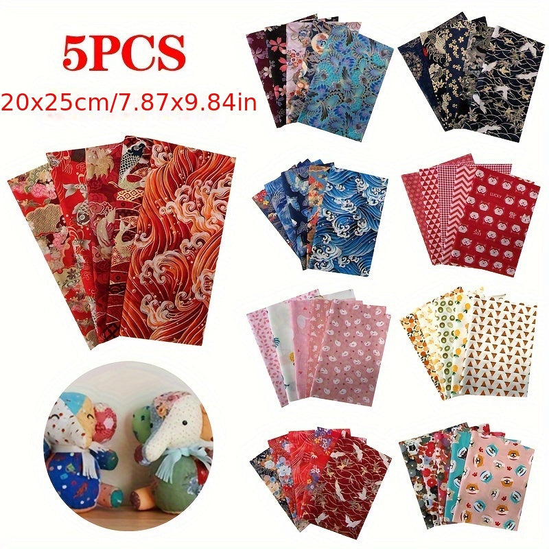 5pcs Japanese Style Cloth Set for DIY Sewing Scrapbooking Quilting Craft