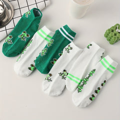 6 Pairs Cartoon Frog Print Socks Women's Short Stockings