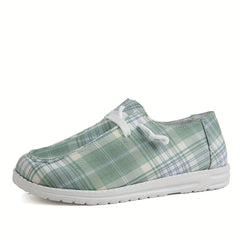 Women's Light Green Plaid Canvas Shoes Casual Lace Up Sneakers Lightweight