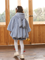 Girl's Rabbit Ear Hooded Coat & Shorts Set Soft Casual Outfits