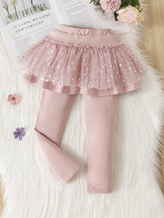 Girls Footless Leggings With Mesh Tutu Ruffle Skirt