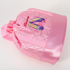 Girls Ballet Shoes Decor Drawstring Backpack Pink Waterproof Travel Bag
