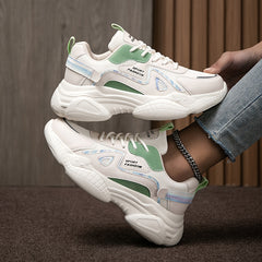 Women's Faux Leather Heighten Chunky Sneakers Casual Running Shoes