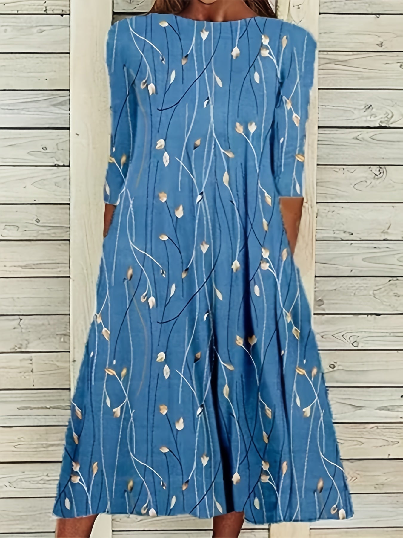 Casual Dress Women's Plus Floral Print Three Quarter Sleeve