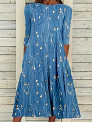 Casual Dress Women's Plus Floral Print Three Quarter Sleeve