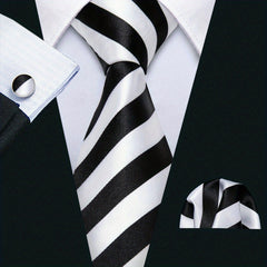Men's Striped Necktie Handkerchief Clip Set