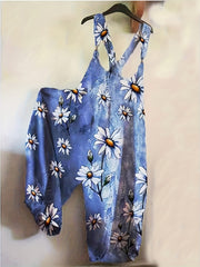 Casual Jumpsuit Women's Plus Floral Print Round Neck Wide Leg Tank Jum