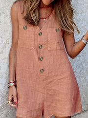 Casual Romper Women's Plus Plain V Neck Button Up Loose Romper