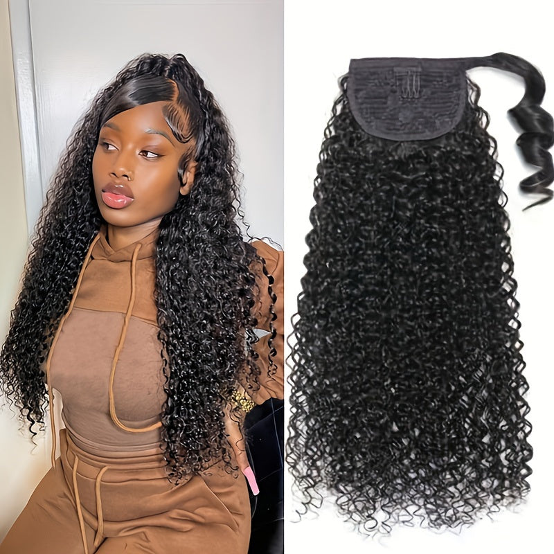 Kinky Curly Human Hair Ponytail Extension 20-32-71-12 cm Natural