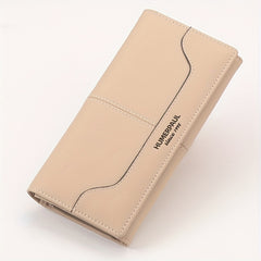 HUMERPAUL Women's Vintage Long Wallet Top Grain Leather Beige Button Closure