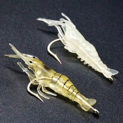 Luminous Soft Silicone Shrimp Baits with Iron Worm Hook - 50 pcs