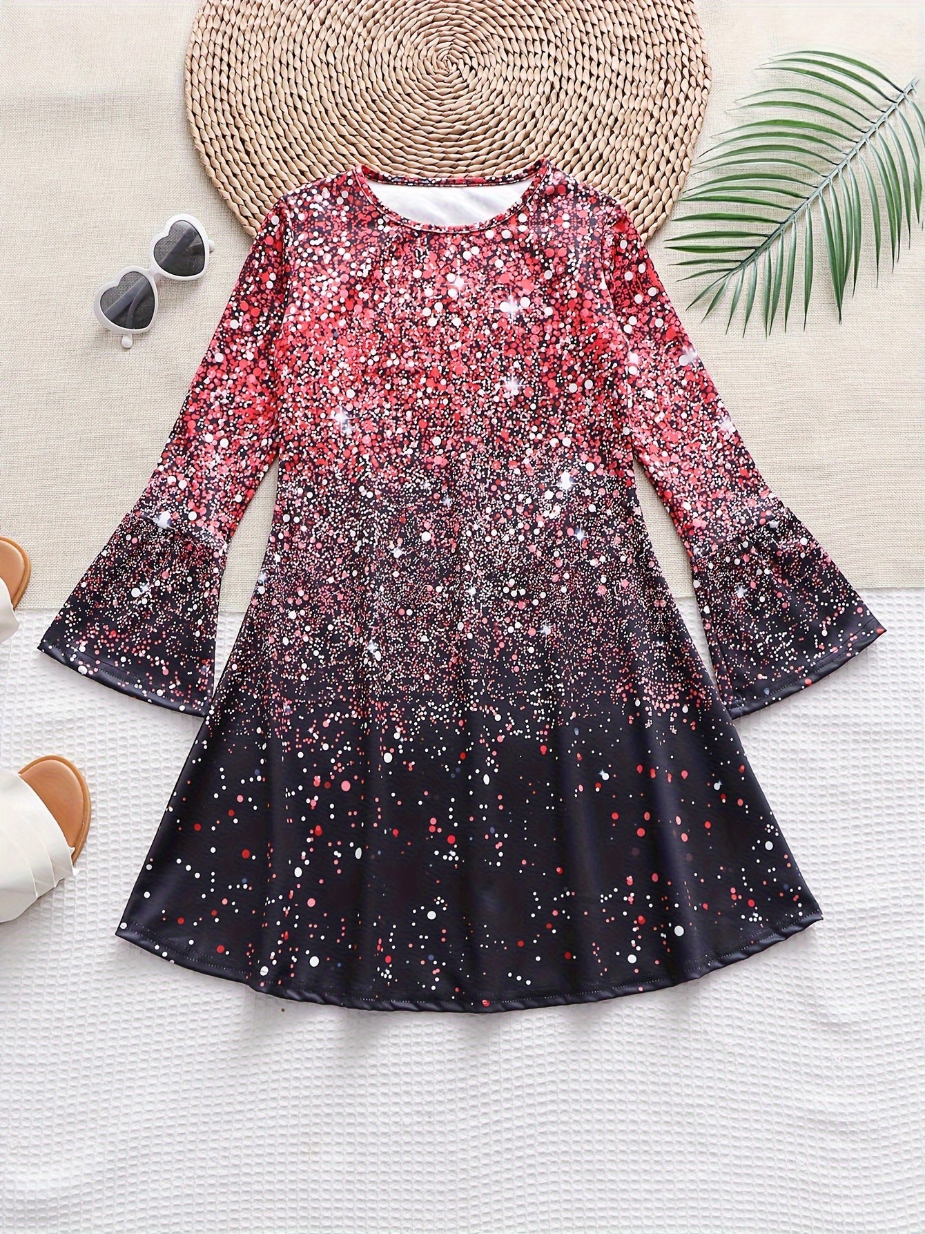 Girls Sequin Print Long Sleeve Dress Spring Fall Gift