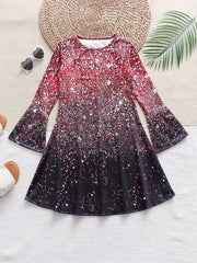 Girls Sequin Print Long Sleeve Dress Spring Fall Gift