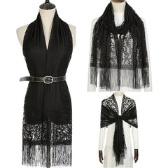 Floral Lace Scarf for Wedding Party Lightweight Shawl Wrap with Fringe