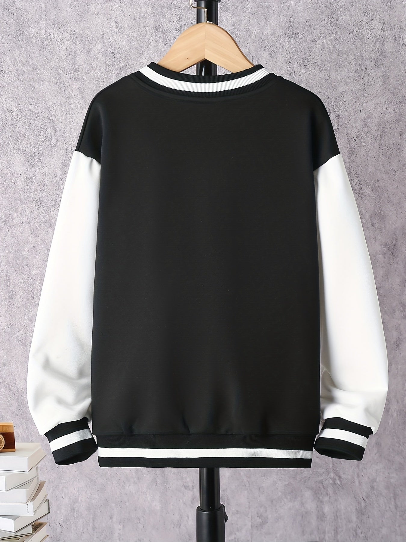 Boys Baseball Collar Varsity Jacket Block Drop Shoulder B Graphic