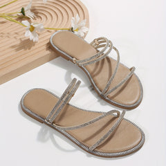 Rhinestone Slide Sandals Lightweight Open Toe Slip On Summer Shoes