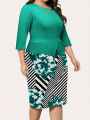 Colorblock Floral Print Midi Dress