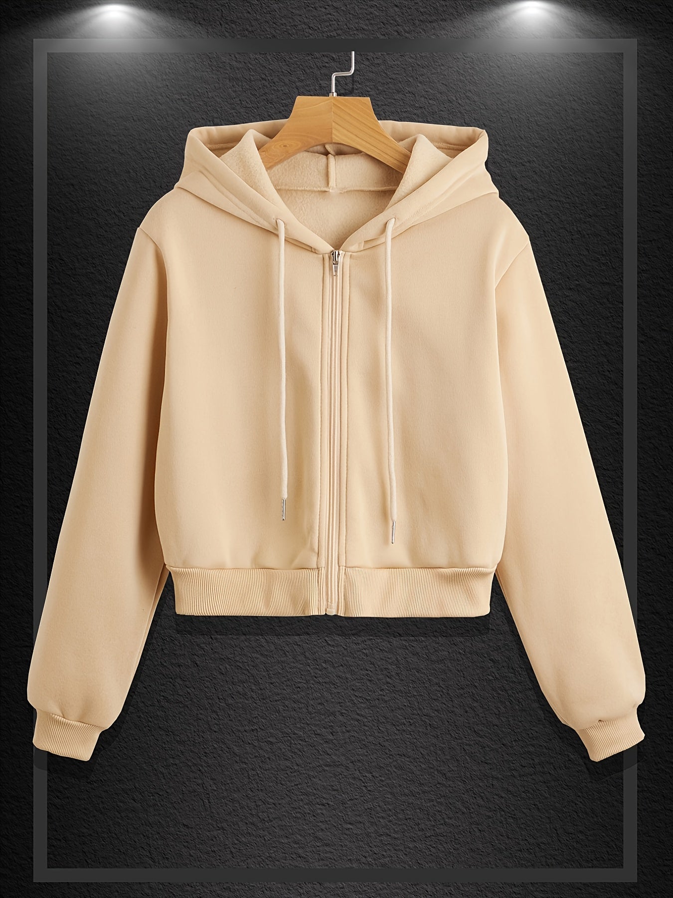 Crop Hoodie Zip Up Hooded Sweatshirt Casual Long Sleeve