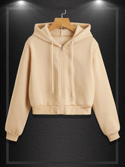Crop Hoodie Zip Up Hooded Sweatshirt Casual Long Sleeve