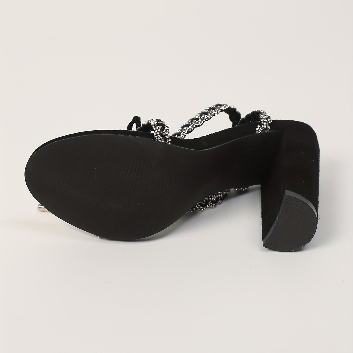 Block Heeled Sandals Rhinestone Decor Heels Lace Up