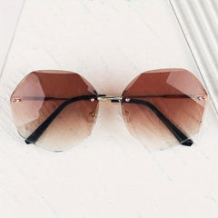 Oversized Polygonal Sunglasses Gradient Rimless Glasses UV400