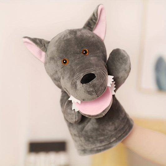 Gray Wolf Hand Puppet with Movable Mouth - Soft Polyester