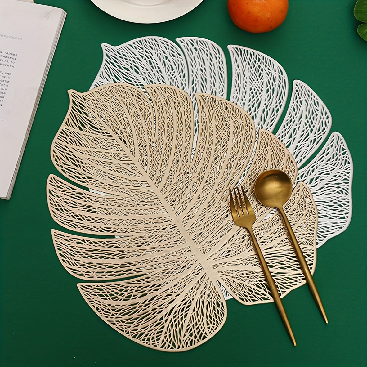 2pcs PVC Leaf Placemat Holloway Washable Reusable Non slip Heat Insulation Mat