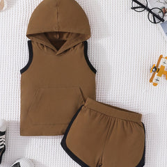 Boys Casual Sports Outfit Hooded Vest Shorts Set