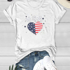 Letter Heart American Flag Graphic T-shirt for Independence Day