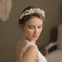 Vintage Beaded Headband for Wedding, Faux Pearl Head Jewelry
