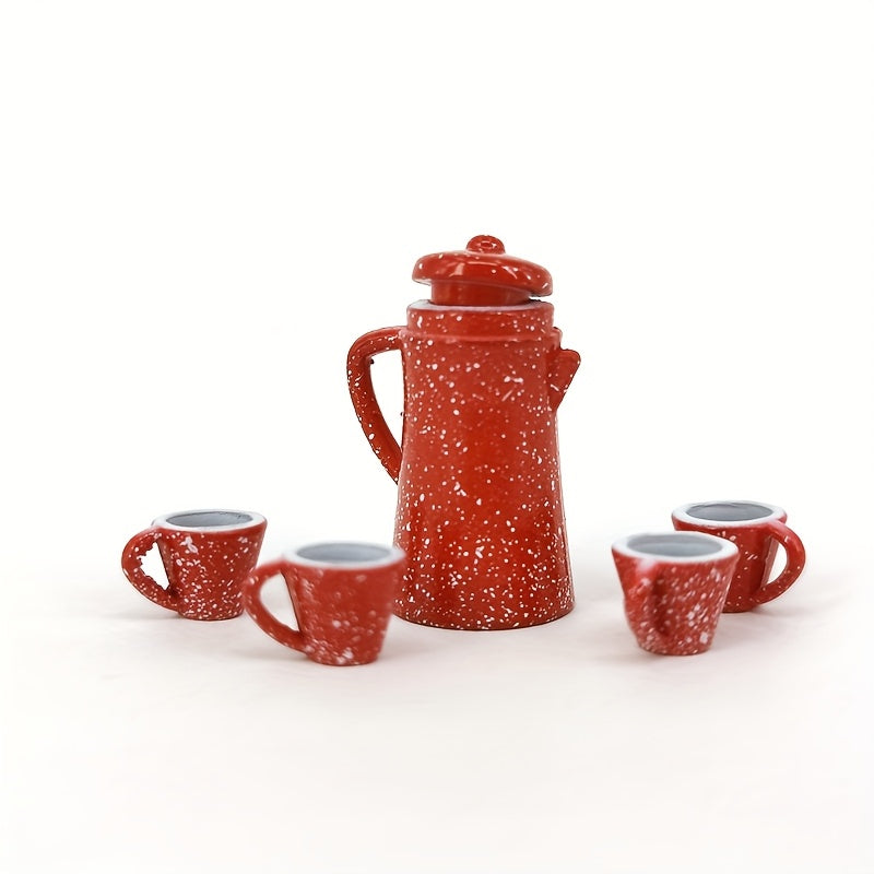 Red Aluminum Alloy Tea Set Model Decorative Display Collectible Kit