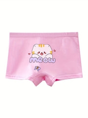4 Pack Girls Cotton Boxer Shorts Cat Printed Underwear for Kids