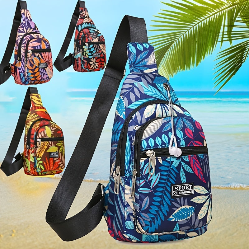 Floral Leaves Chest Bag Earphone Port Crossbody Sling Single Shoulder