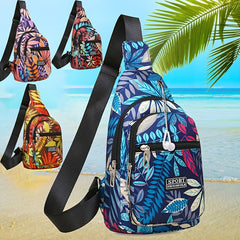 Floral Leaves Chest Bag Earphone Port Crossbody Sling Single Shoulder