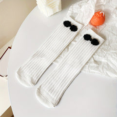 Girls Bow Knee High Socks Straight Stockings Chinese Style
