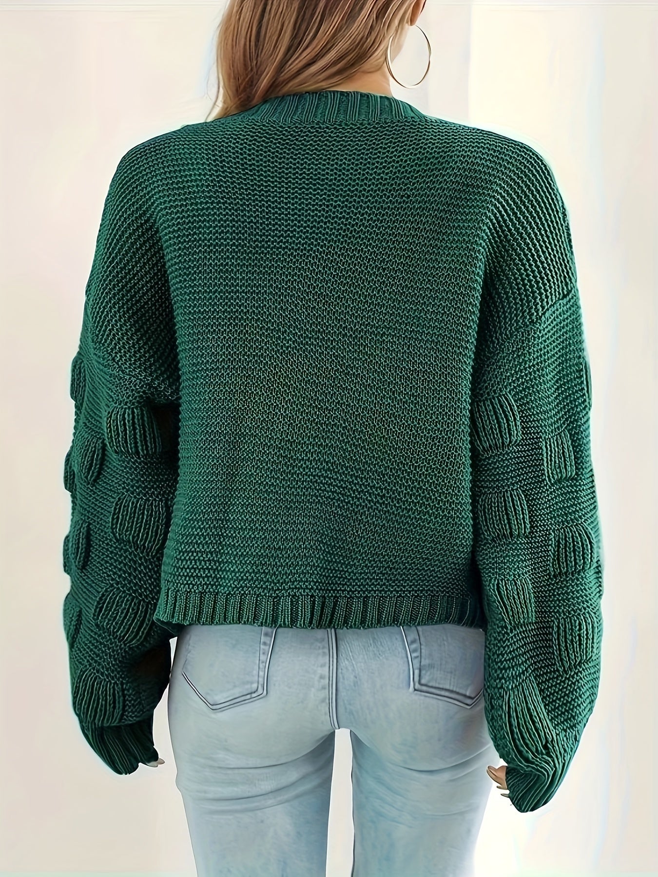 Solid Jacquard Long Sleeve Open Front Cardigan