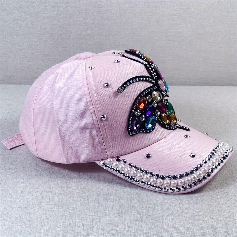 Butterfly Patch Y2K Baseball Cap Rhinestone Pink Dad Hat