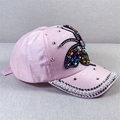 Butterfly Patch Y2K Baseball Cap Rhinestone Pink Dad Hat