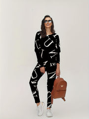 Casual Two Piece Set Long Sleeve Crew Neck Tops & Slim Pants
