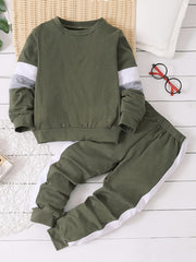 Boy's 2pcs Block Sweatshirt & Sweatpants Set for Spring Fall