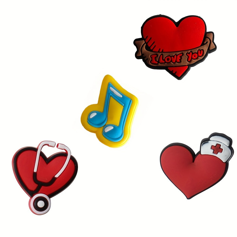 7PCS Red Love Shoe Charms For Bubble Slides Sandals PVC Shoe Decorations