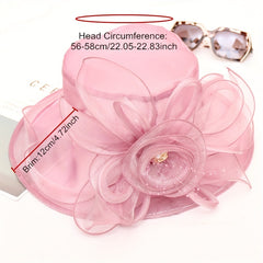 Mesh Flower Organza Sun Hat Wide Brim Derby Hat Solid Breathable Church Hat