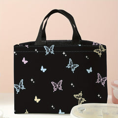 Butterfly Printed Portable Lunch Bag Waterproof Thermal Insulated Bag