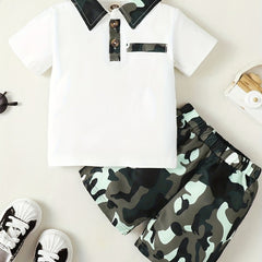 2pcs Baby Boys Casual Polo Shirt & Camouflage Pants Set