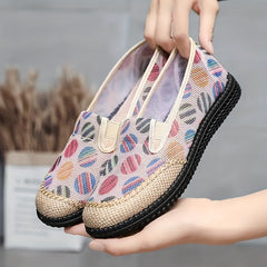 Women's Colorful Ball Print Flat Shoes Hemp Rope Low Top Slip On Shoes