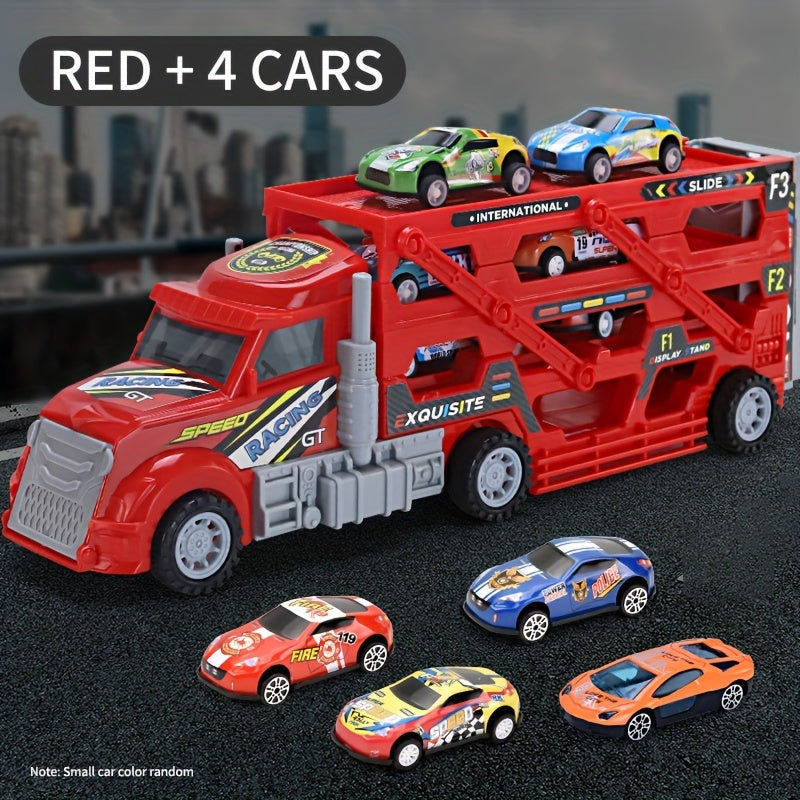 Deformation Track Toy Car With 4 Alloy Small Cars Inertia Ejection Storage