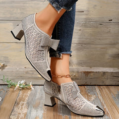 Women's Pointed Toe Low Heel Rhinestone Sandals