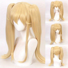Brown Long Curly Wig With Bangs 2 Ponytail Synthetic Wig Anime Cosplay Wig