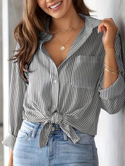 Stripe Print Button Up Long Sleeve Blouse